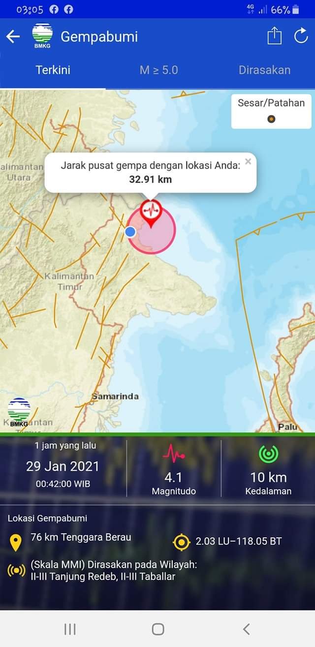 Berau Di Goyang Gempabumi Tektonik M 4.1, BMKG Pastikan Tidak Berpotensi Tsunami