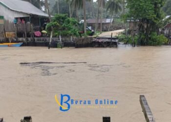 Usai Diperbaiki, Jembatan Kayu Kampung Penghubung 2 RT di Kampung Teluk Sumbang Kembali Hanyut