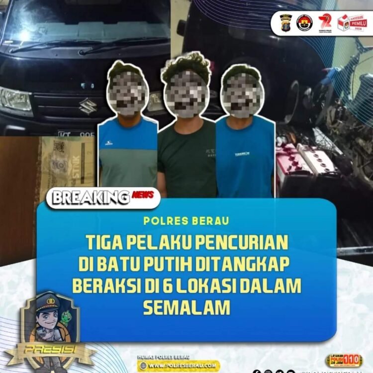 Tiga Pelaku Pencurian di Batu Putih Ditangkap, Beraksi di 6 Lokasi Dalam Semalam