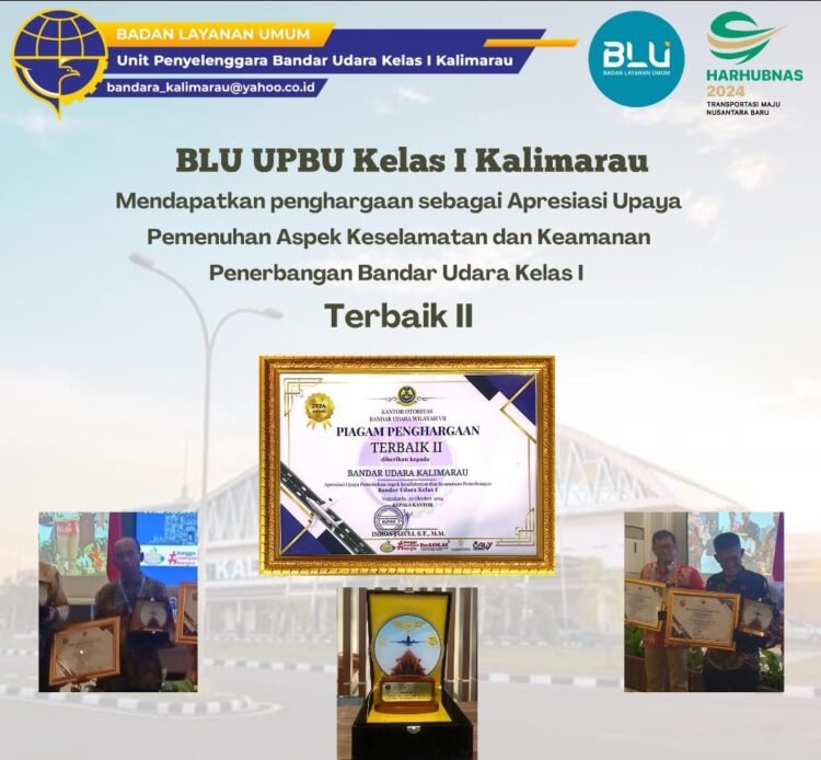 Bandara Kalimarau Raih Penghargaan Terbaik ke-2 Aspek Pemenuhan Keselamatan Dan Keamanan Penerbangan